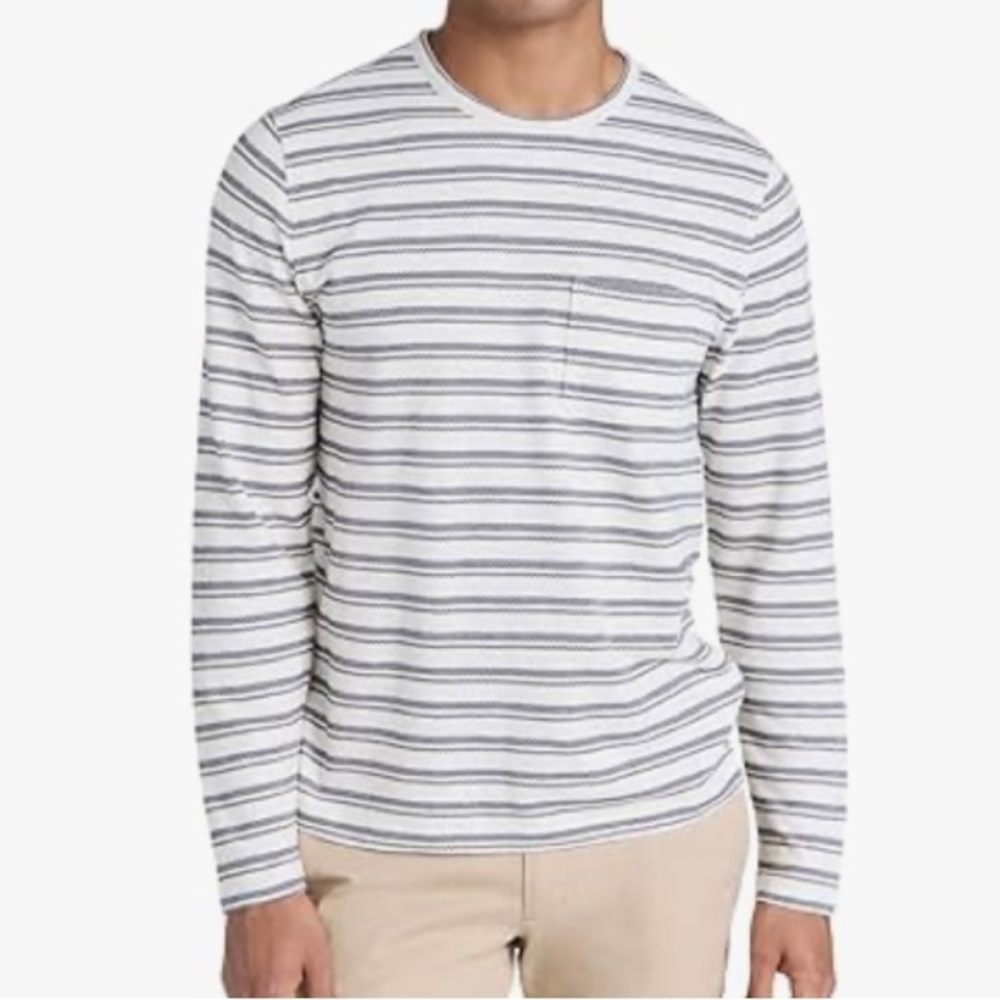 Vince White & Black Chevron Striped LS Pocket Crew Neck T-Shirt Men's Size Large